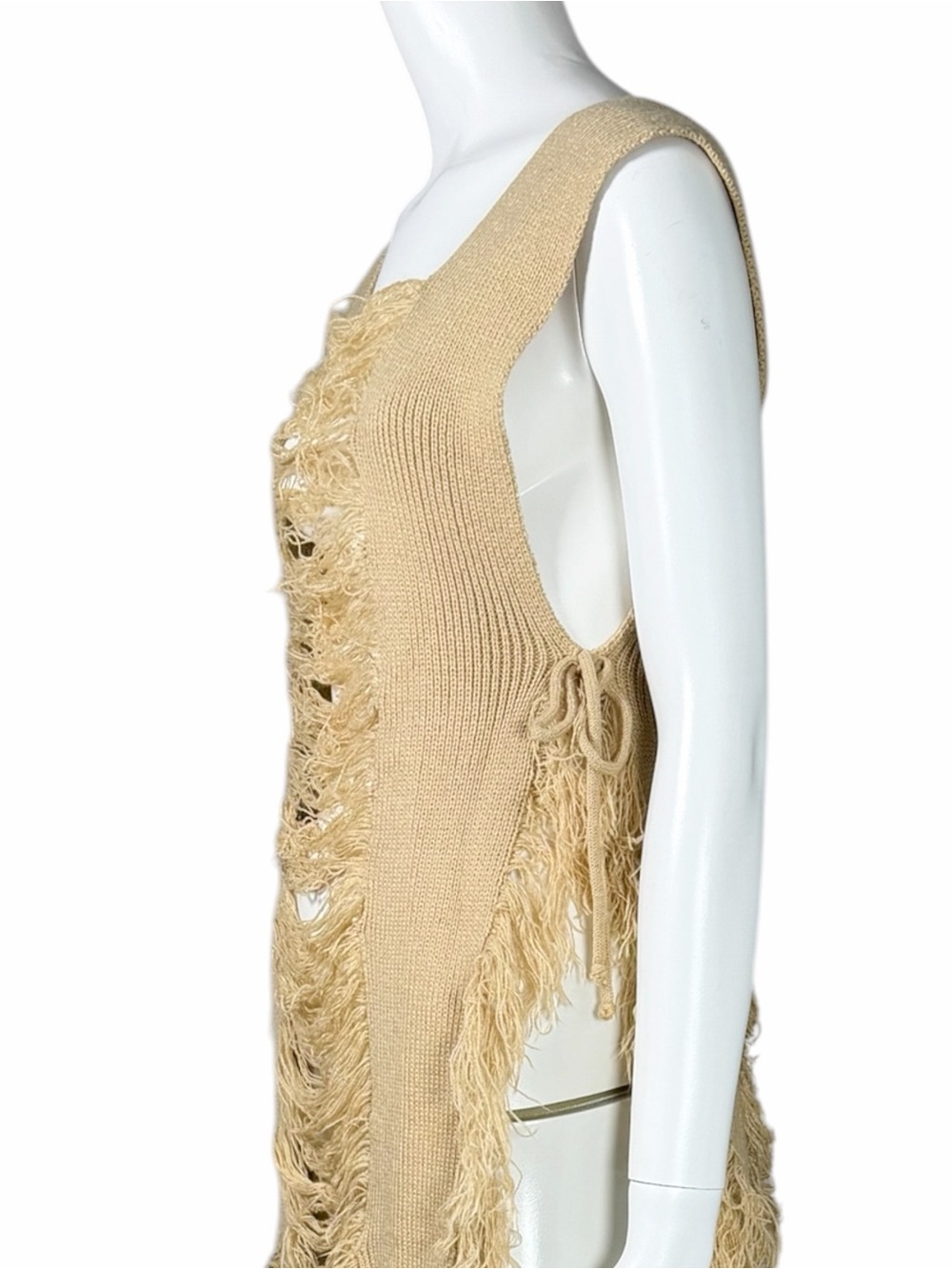 Primi Distressed Knit Maxi Vest Dress Open Side Tie Festival Boho One Size - Picture 3 of 8